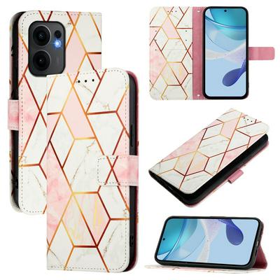 For Oppo Reno 13F 5G Marble Pattern Scratch Resistant Magnetic Buckle Flip Leather Case with Wrist Strap