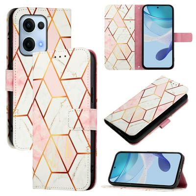 For Oppo Reno 13 Marble Pattern Scratch Resistant Magnetic Buckle Flip Leather Case with Wrist Strap
