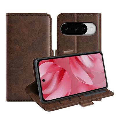 For Google Pixel 10/Pixel 10 Pro Double Buckle Wallet Style Folio Flip Leather Case with Stand and Card Slots Function