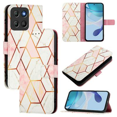For Motorola Moto G15 Marble Pattern Scratch Resistant Magnetic Buckle Flip Leather Case with Wrist Strap