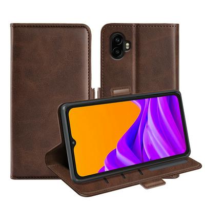 For Samsung Galaxy Xcover 7 Pro Double Buckle Wallet Style Folio Flip Leather Case with Stand and Card Slots Function