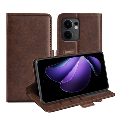 For Oppo Reno 13 F 5G/13 F 4G Double Buckle Wallet Style Folio Flip Leather Case with Stand and Card Slots Function