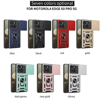 For Motorola Edge 60 Pro Ring Holder Kickstand Camera Slide Cover Design PC + TPU Phone Back Cover Case