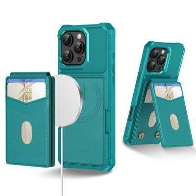 ZM11 For iPhone 16 Pro Case Strong Magnet Magsafe 2in1 Design Card Slot Kickstand PU+TPU Phone Cover