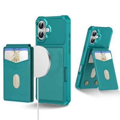 ZM11 For iPhone 16 Case Strong Magnet Magsafe 2in1 Design Card Slot Kickstand PU+TPU Phone Cover