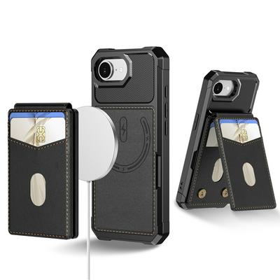 ZM11 For iPhone 16E Case Strong Magnet Magsafe 2in1 Design Card Slot Kickstand PU+TPU Phone Cover