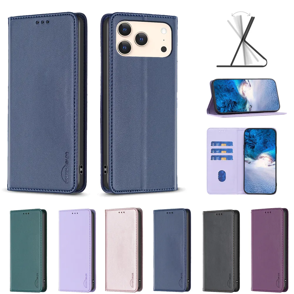 BF18 Protective Case for iPhone 17 Pro Dermal dark magnetic field Leather Stand Phone Cover with Card Slots