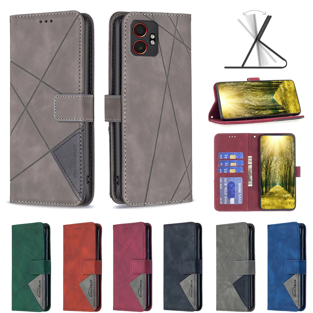 BF05 For Samsung Galaxy Xcover 7 Pro Stitching Rhombus Pattern Folio Flip PU Leather Wallet Phone Case