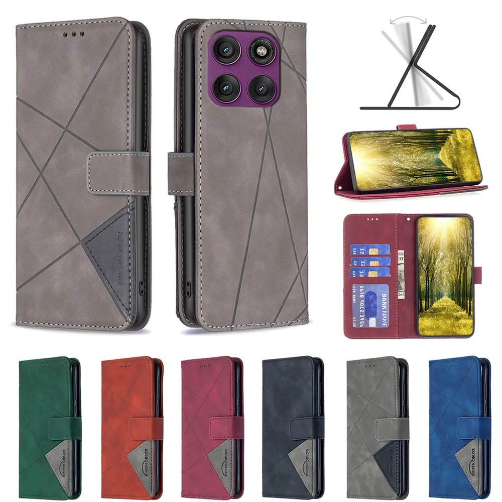 BF05 For Motorola Moto Edge 60 Pro Stitching Rhombus Pattern Folio Flip PU Leather Wallet Phone Case