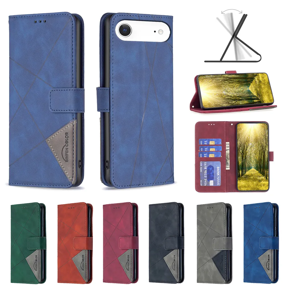 BF05 For iPhone 17 Air / 17 Plus Stitching Rhombus Pattern Folio Flip PU Leather Wallet Phone Case