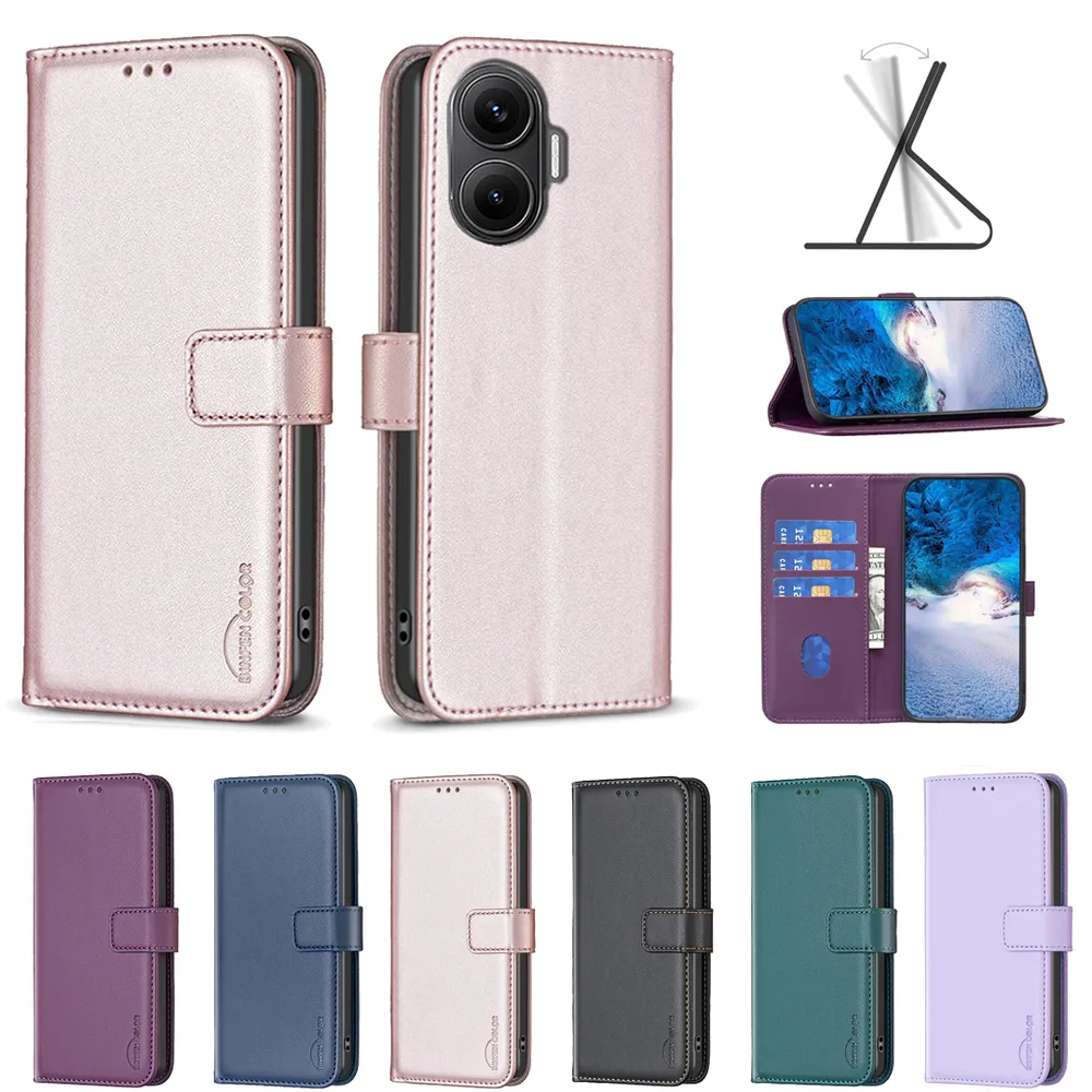 BINFEN COLOR BF17 For Xiaomi Redmi Turbo 4 Pro 5G / Poco F7 5G PU Leather Wallet Case Magnetic Folio Flip Stand Phone Cover