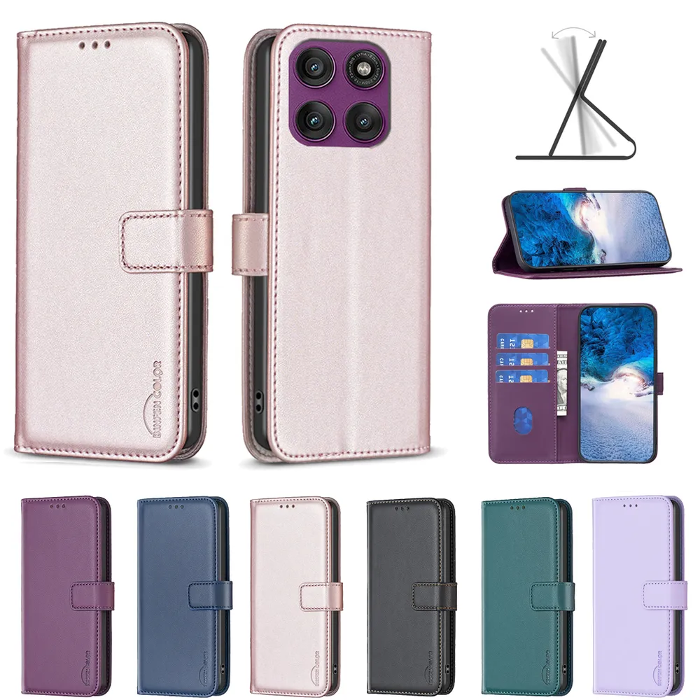 BINFEN COLOR BF17 For Motorola Moto Edge 60 Pro PU Leather Wallet Case Magnetic Folio Flip Stand Phone Cover