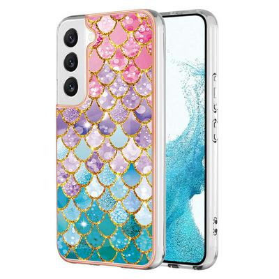 For Samsung Galaxy S23 IMD Anti-dirt Anti-scratch Soft TPU Case Electroplating Edge IMD Marble Floral Pattern Cover