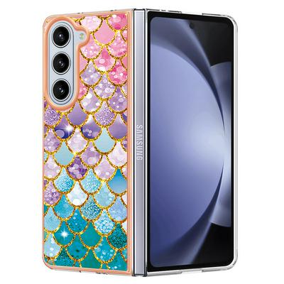 For Samsung Galaxy Z Fold 5 IMD Anti-dirt Anti-scratch Soft TPU Case Electroplating Edge IMD Marble Floral Pattern Cover