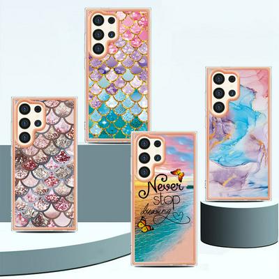 For Samsung Galaxy S24 Ultra IMD Anti-dirt Anti-scratch Soft TPU Case Electroplating Edge IMD Marble Floral Pattern Cover