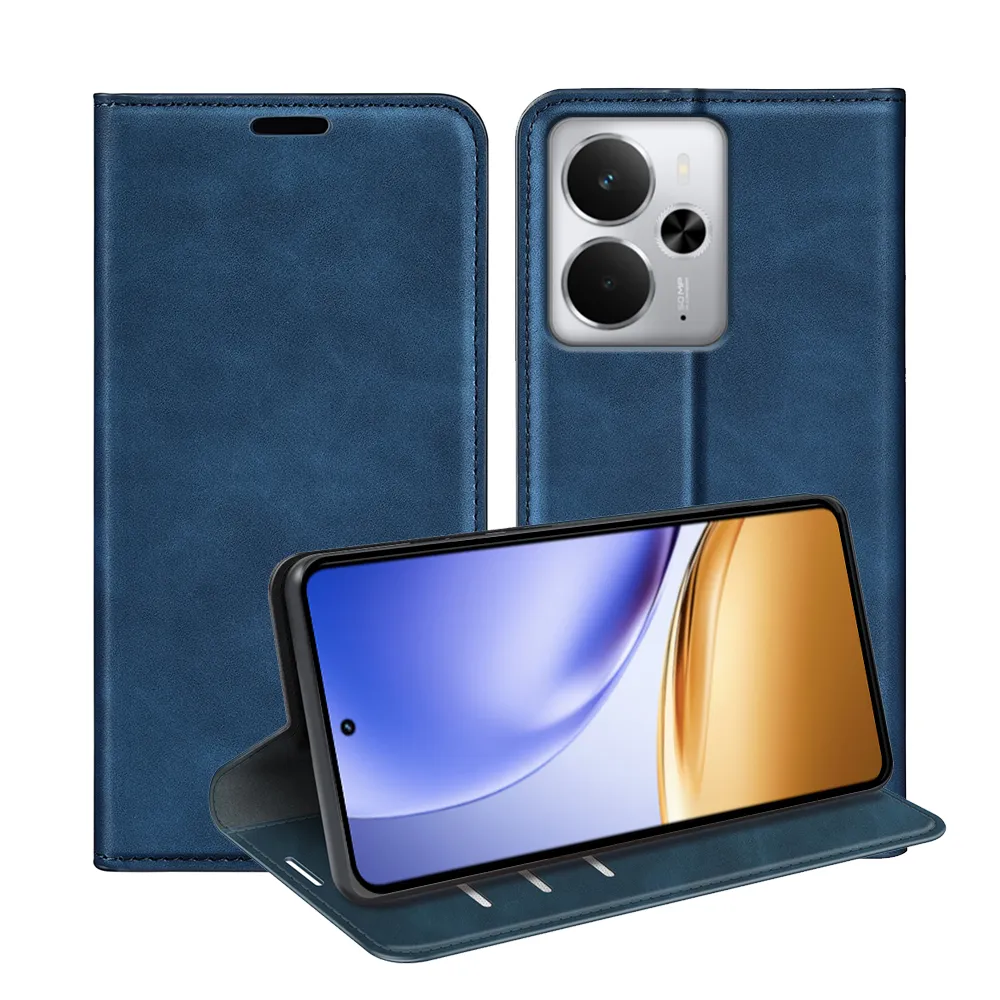 For Realme 14 5G Skin Feel Magnetic Attraction Flip Leather Wallet Case with Card Slot and Stand