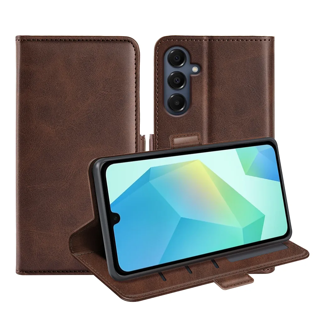 For Samsung Galaxy A17 5G Double Buckle Wallet Style Folio Flip Leather Case with Stand and Card Slots Function