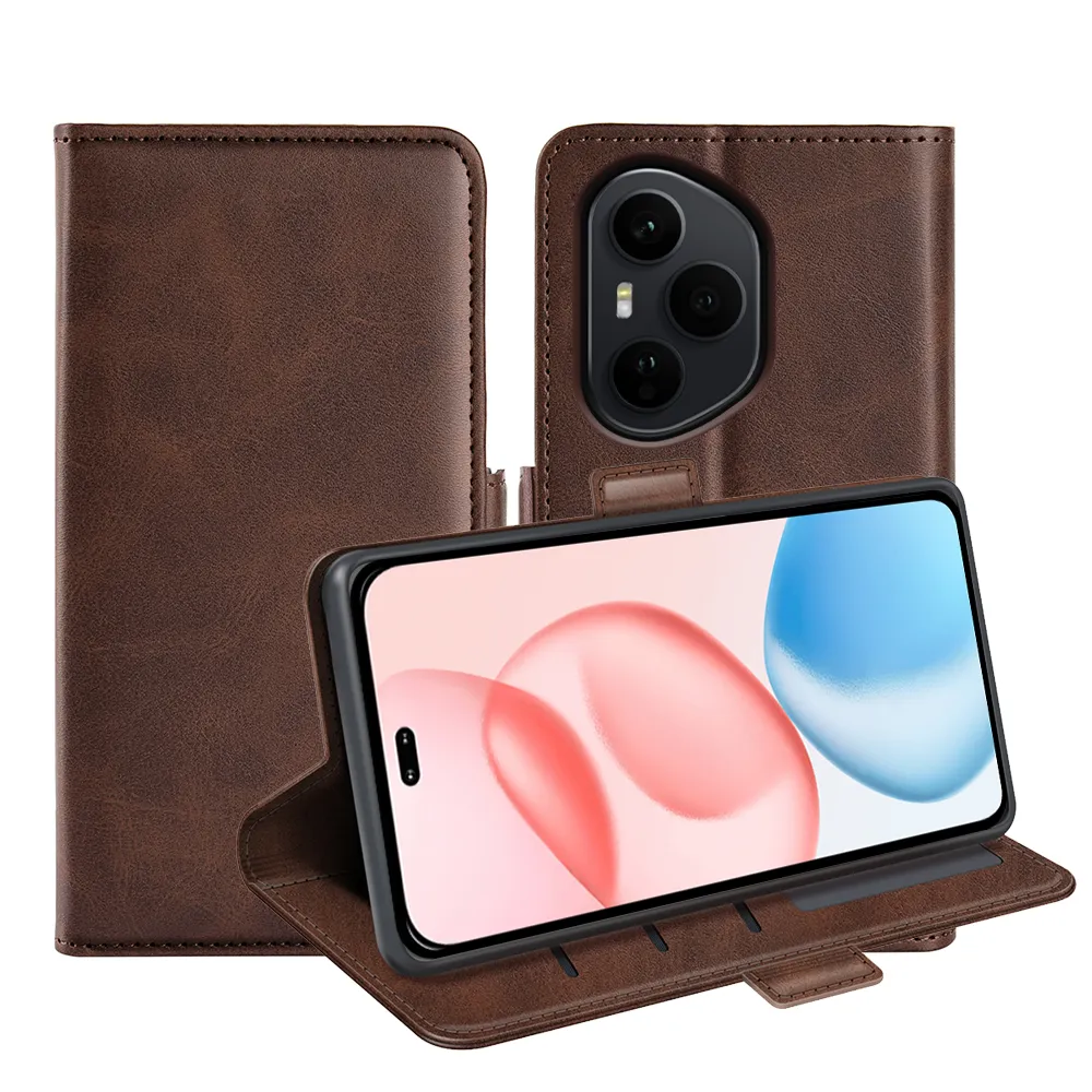 For Honor 400 Pro Double Buckle Wallet Style Folio Flip Leather Case with Stand and Card Slots Function