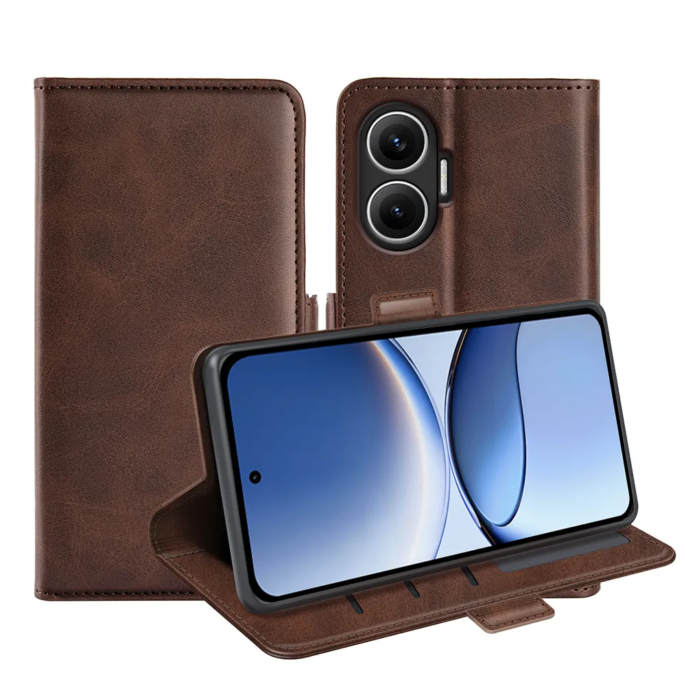 For Xiaomi Redmi Turbo 4 Pro Double Buckle Wallet Style Folio Flip Leather Case with Stand and Card Slots Function