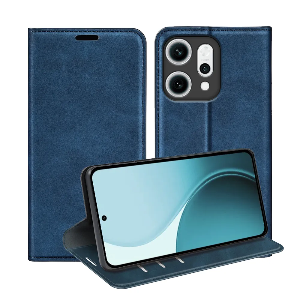 For Oppo Reno 14 5G Skin Feel Magnetic Attraction Flip Leather Wallet Case with Card Slot and Stand