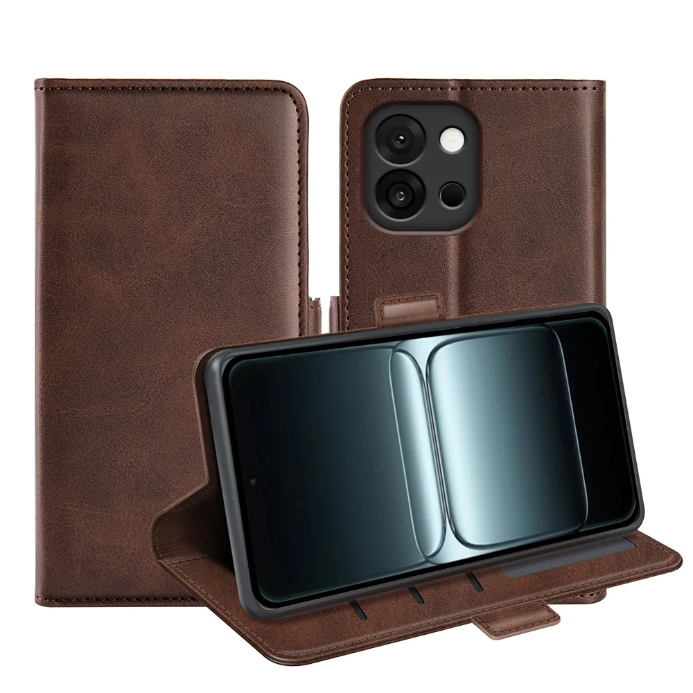 For Oneplus 13T / 13S Double Buckle Wallet Style Folio Flip Leather Case with Stand and Card Slots Function