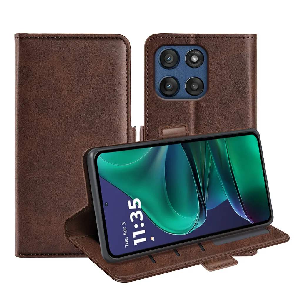 For Motorola Moto G Stylus 5G 2025 / Moto Edge 60 Stylus Double Buckle Wallet Style Folio Flip Leather Case with Stand and Card Slots Function