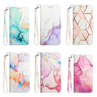 For Xiaomi 15 Marble Pattern Scratch Resistant Magnetic Buckle Flip Leather Case with Wrist Strap