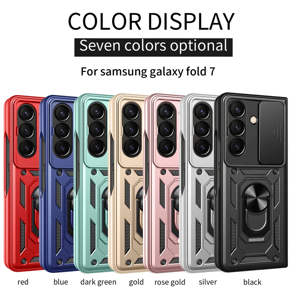 Samsung Galaxy Z Fold 7 Ring Holder Kickstand Camera Slide Cover Design PC + TPU Phone Back Cover Case