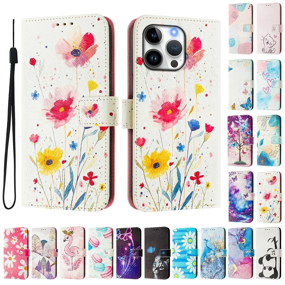 CH05 For iphone 16 Pro Max Pattern Printing PU Leather Drop-proof Cover Magnetic Clasp Flip Stand Wallet Case