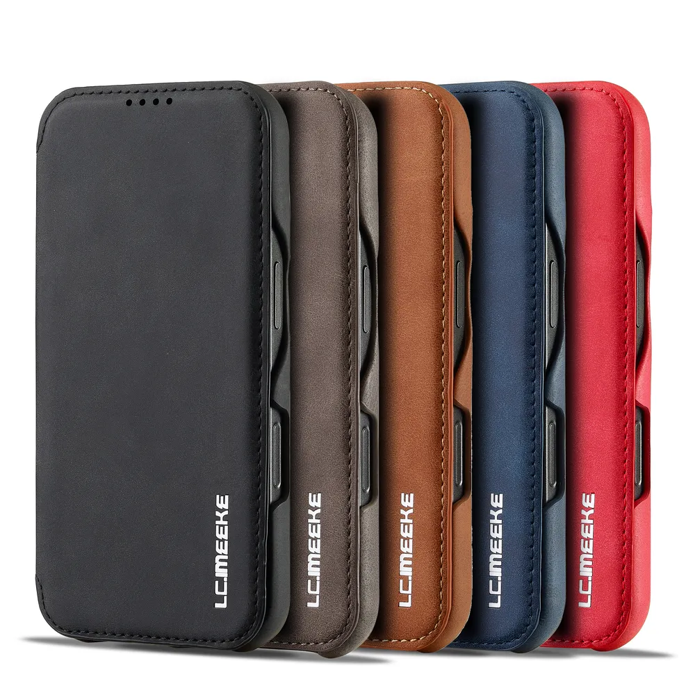 LC.IMEEKE Simple Business Magnetic Absorption Anti-fall and Shockproof Folio PU Leather Phone Case with Credit Card Slot for iPhone 16 Pro Max