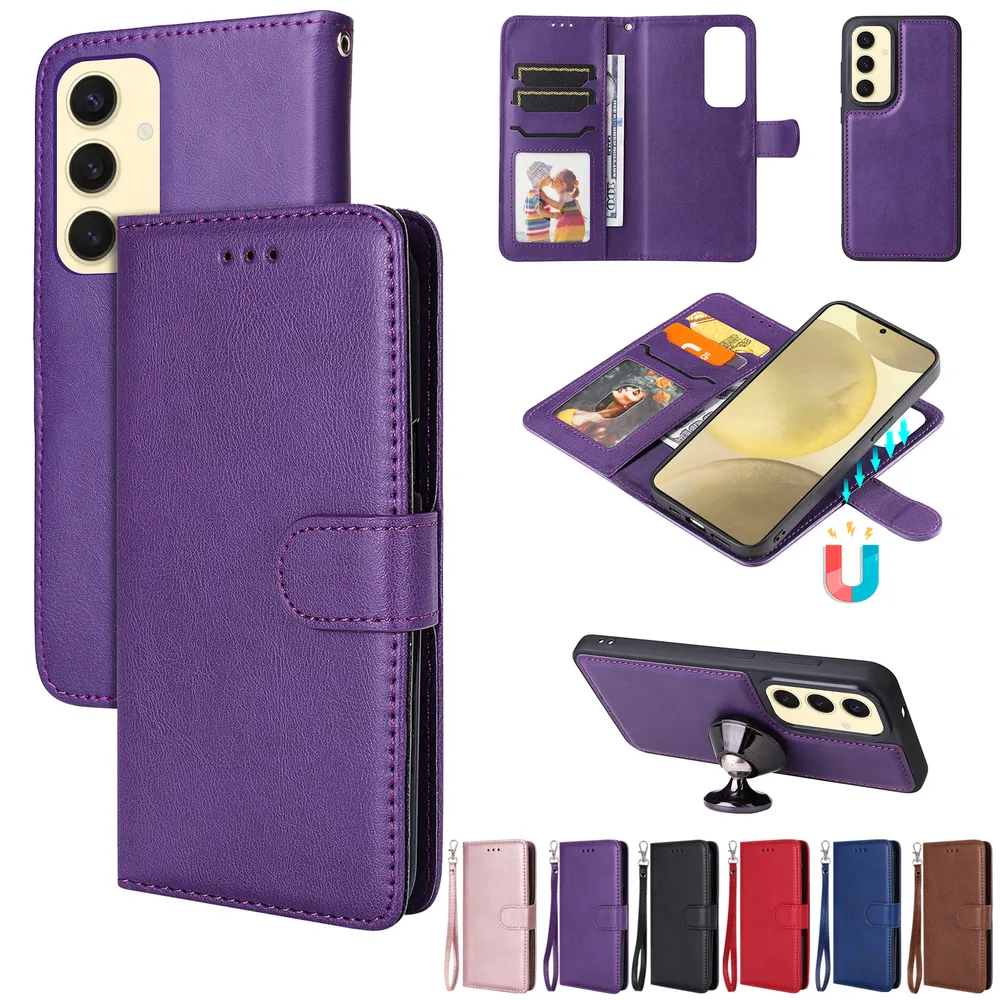 For Samsung Galaxy S25 Solid Color Detachable 2 in 1 Strong Magnetic PU Leather Phone Case