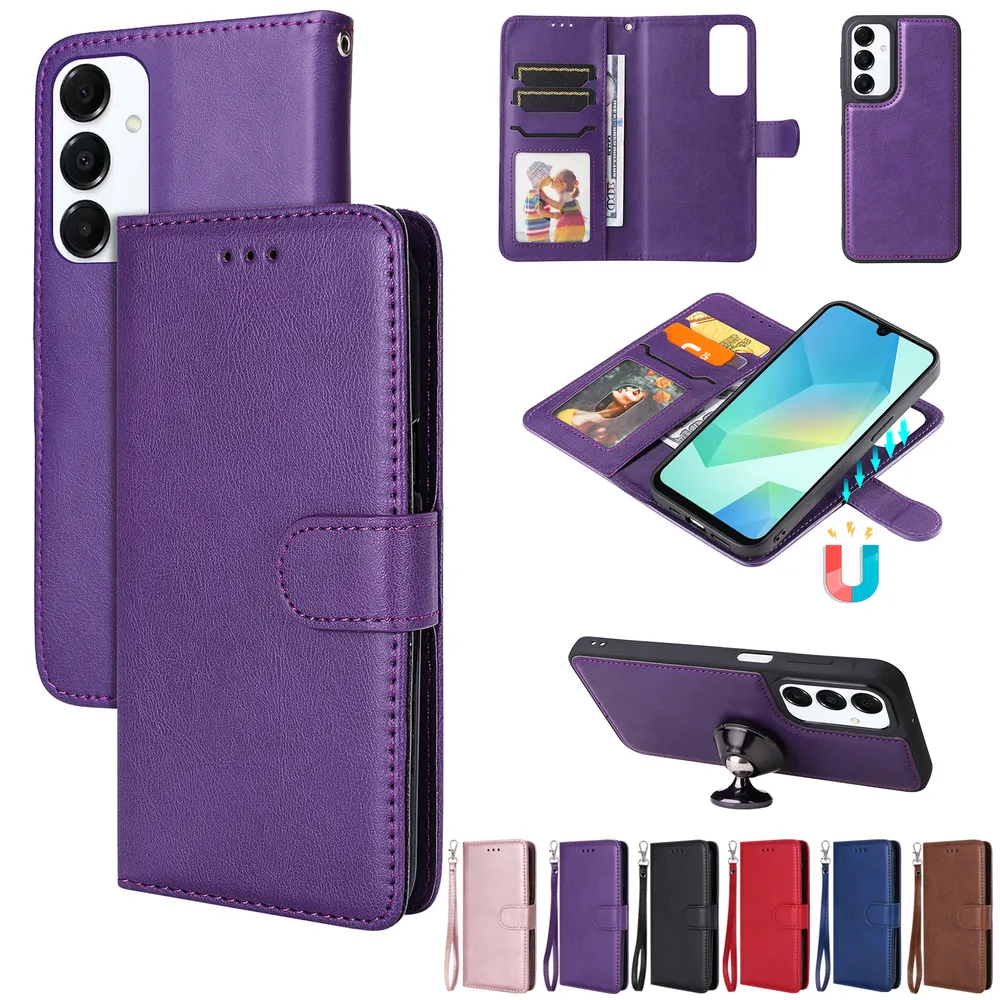For Samsung Galaxy A16 Solid Color Detachable 2 in 1 Strong Magnetic PU Leather Phone Case