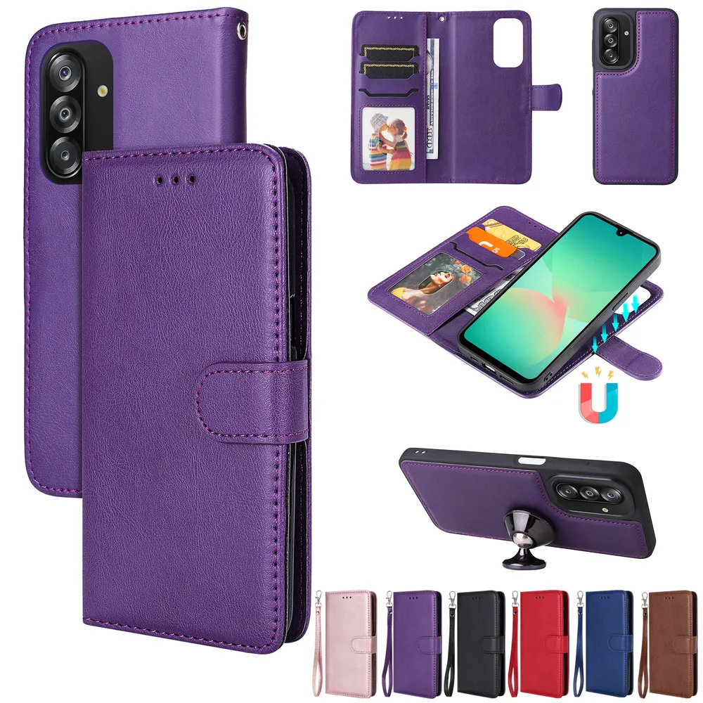 For Samsung Galaxy A26 5G / A16 5G Solid Color Detachable 2 in 1 Strong Magnetic PU Leather Phone Case