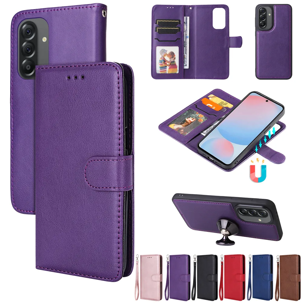 For Samsung Galaxy A56 5G Solid Color Detachable 2 in 1 Strong Magnetic PU Leather Phone Case