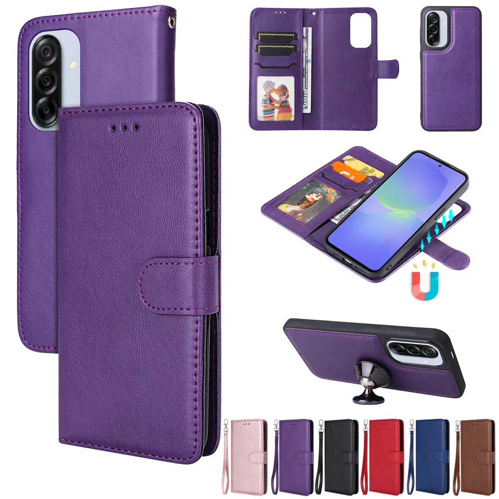 For Samsung Galaxy A36 5G Solid Color Detachable 2 in 1 Strong Magnetic PU Leather Phone Case
