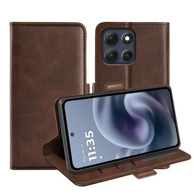 For Motorola G86 5G Double Buckle Wallet Style Folio Flip Leather Case with Stand and Card Slots Function