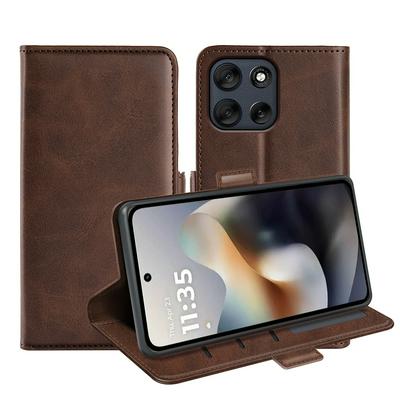 For Motorola G56 5G Double Buckle Wallet Style Folio Flip Leather Case with Stand and Card Slots Function