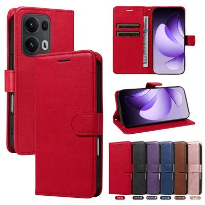 Solid Color Pattern Scratch Resistant Clamshell PU Leather Phone Protective Case with Lanyard&Card Slots for Oppo Reno 13 Pro 5G