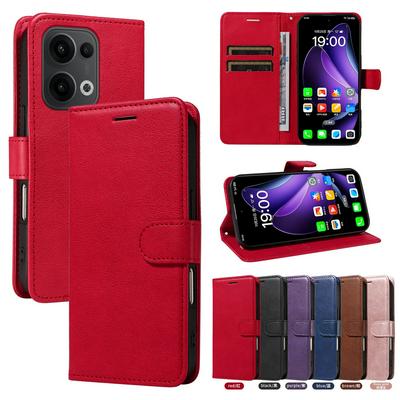 Solid Color Pattern Scratch Resistant Clamshell PU Leather Phone Protective Case with Lanyard&Card Slots for Oppo Reno 13 5G