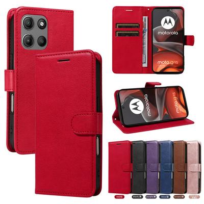 Solid Color Pattern Scratch Resistant Clamshell PU Leather Phone Protective Case with Lanyard&Card Slots for Motorola Moto G15