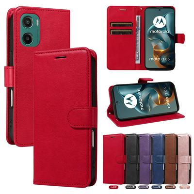 Solid Color Pattern Scratch Resistant Clamshell PU Leather Phone Protective Case with Lanyard&Card Slots for Motorola Moto G05