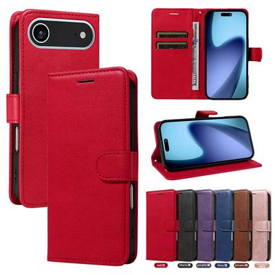 Solid Color Pattern Scratch Resistant Clamshell PU Leather Phone Protective Case with Lanyard&Card Slots for iPhone 17 Air
