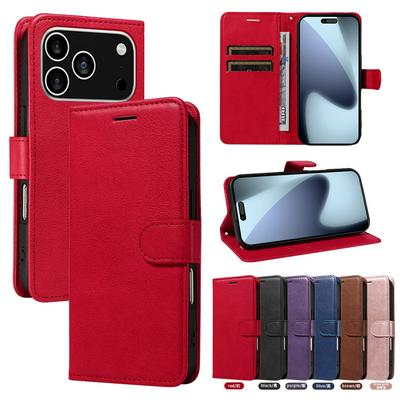 Solid Color Pattern Scratch Resistant Clamshell PU Leather Phone Protective Case with Lanyard&Card Slots for iPhone 17 Pro