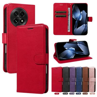 Solid Color Pattern Scratch Resistant Clamshell PU Leather Phone Protective Case with Lanyard&Card Slots for Oneplus 13
