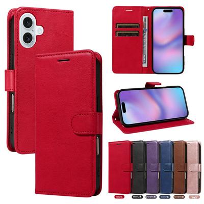 Solid Color Pattern Scratch Resistant Clamshell PU Leather Phone Protective Case with Lanyard&Card Slots for iPhone 17