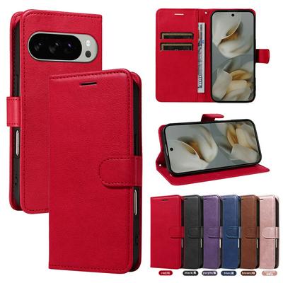 Solid Color Pattern Scratch Resistant Clamshell PU Leather Phone Protective Case with Lanyard&Card Slots for Google Pixel 9 Pro XL
