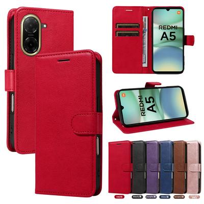 Solid Color Pattern Scratch Resistant Clamshell PU Leather Phone Protective Case with Lanyard&Card Slots for Xiaomi Redmi A5 4G 
