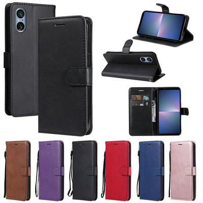 Solid Color Pattern Scratch Resistant Clamshell PU Leather Phone Protective Case with Lanyard&Card Slots for Sony Xperia 10 VI
