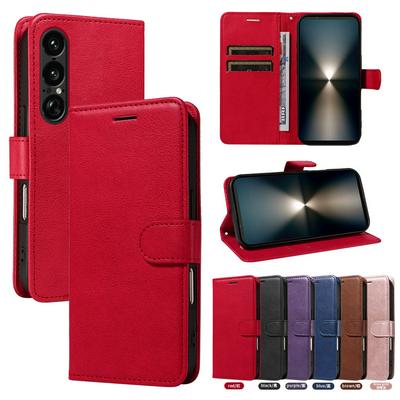 Solid Color Pattern Scratch Resistant Clamshell PU Leather Phone Protective Case with Lanyard&Card Slots for Sony Xperia 1 VII