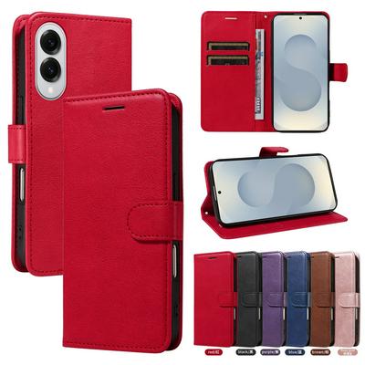 Solid Color Pattern Scratch Resistant Clamshell PU Leather Phone Protective Case with Lanyard&Card Slots for Samsung Galaxy S25 Edge